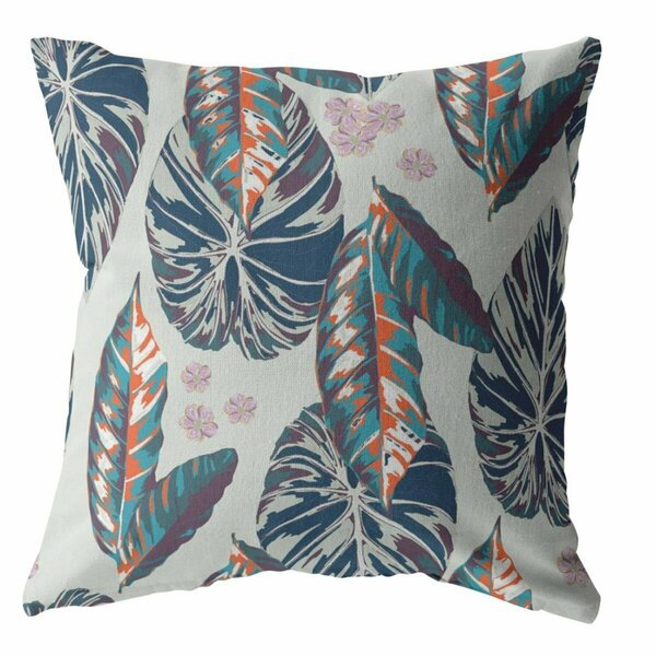 Palacedesigns 18 in. Tropical Leaf Indoor & Outdoor Throw Pillow Dark Blue & Gray PA3095385